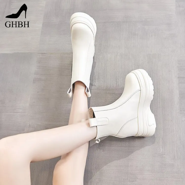 明星流行12cm内增高马丁靴2025秋冬新款中筒靴加绒小个子厚底短靴