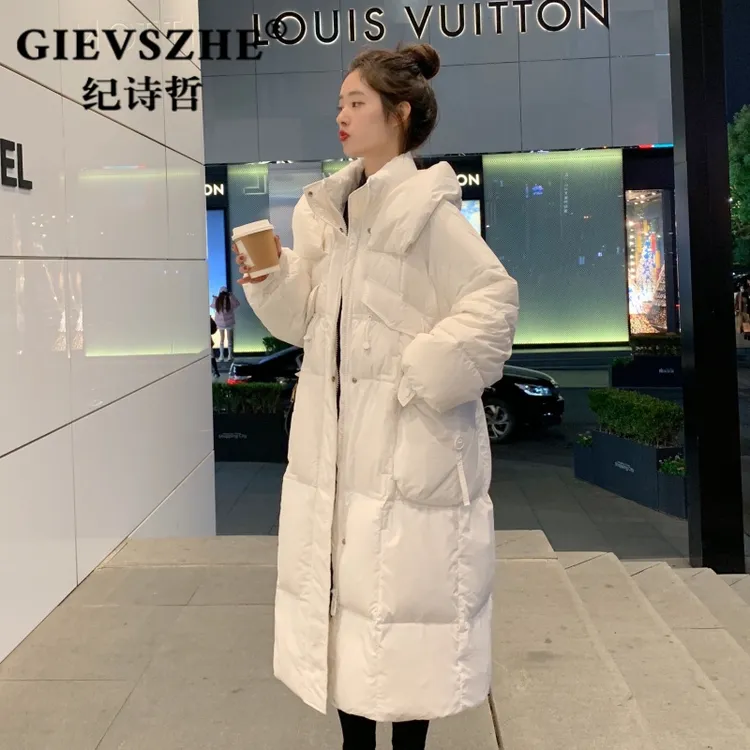 纪诗哲韩版宽松90白鸭绒羽绒服女秋冬新款大被子长款过膝加厚外套