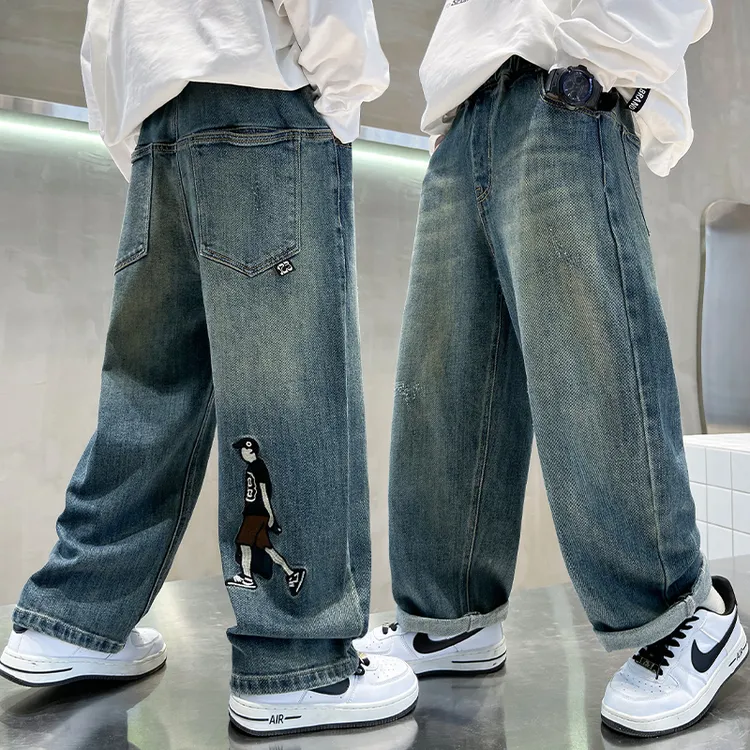 男童直筒牛仔裤春秋长裤2025秋季新款儿童中大童宽松潮酷个性裤子