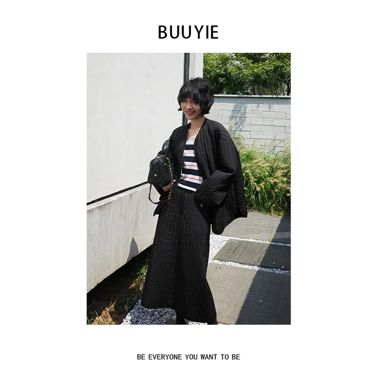 BUUYIE 25SS【星缕】新款圆领肌理感外套+半身裙套装 2507103