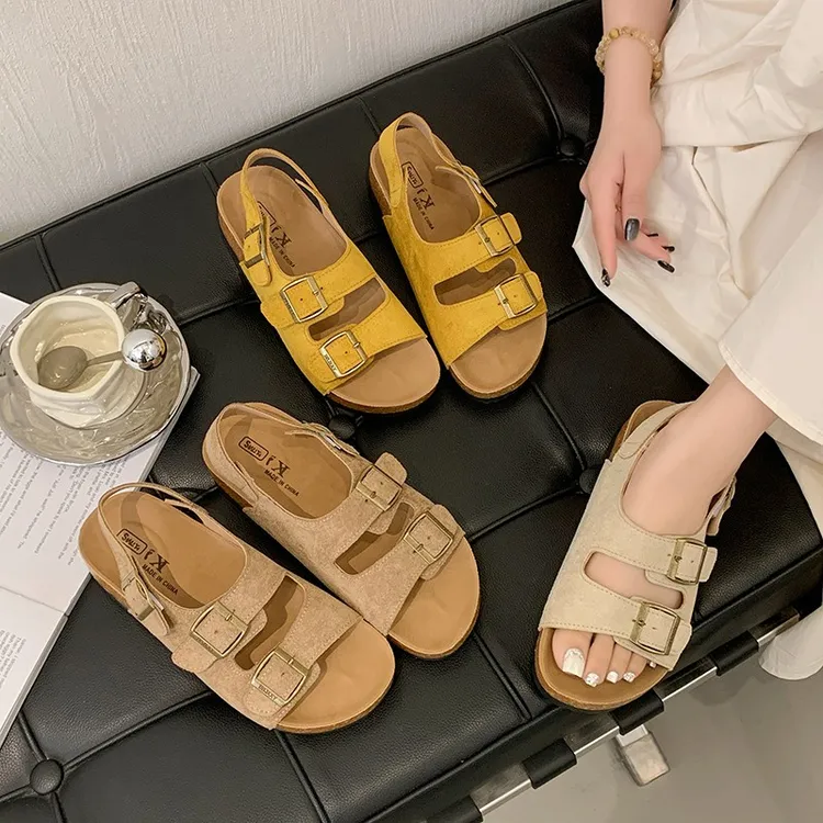 厚底勃肯凉鞋女2025新款夏季外穿露趾镂空配裙子女士沙滩罗马凉鞋