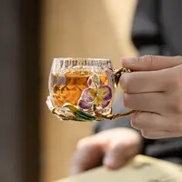 珐琅彩水晶玻璃茶杯耐高温家用高档办公室会客茶水泡茶杯定制礼品