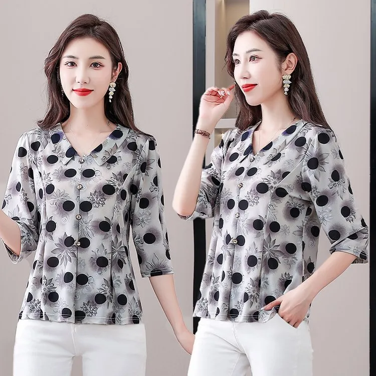 夏季中老年大码妈妈装短袖宽松时尚洋气遮肚子显瘦碎花印花中袖