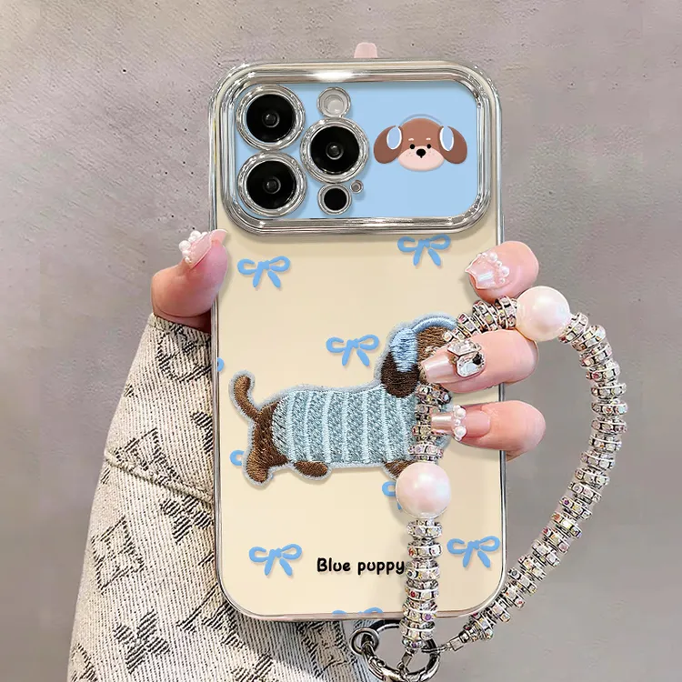 蝴蝶结狗狗适用苹果15华为vivo/oppo小米iPhone电镀视窗手机壳