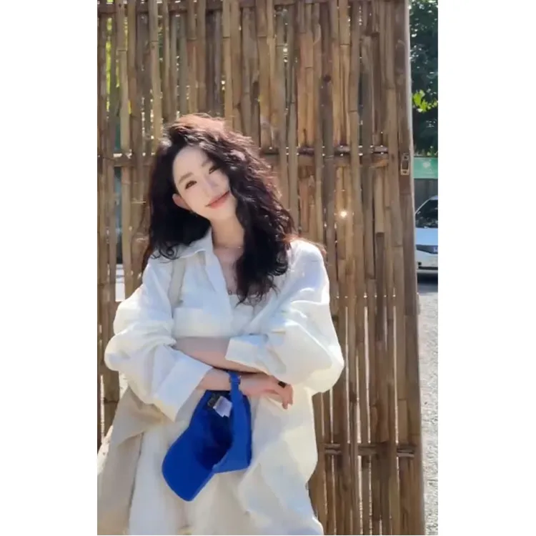 早春新款通勤风简约高级感百搭宽松长袖衬衫上衣小众直筒休闲短裤