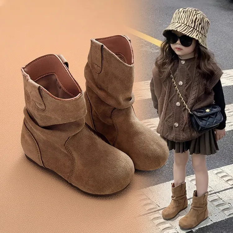 小黄鸭荣耀女童堆堆靴勃肯靴子2025秋冬新款儿童马丁靴软底二棉靴