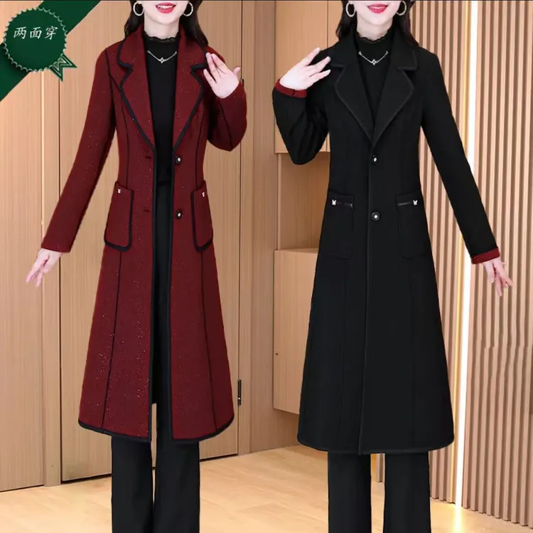 【双面穿】红色外套2025新款春季中长款上班族通勤高级感大衣