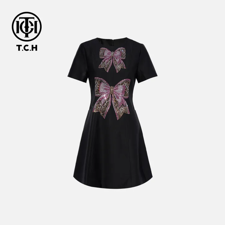 TCH私服烫钻工艺新时尚淑女百搭潮流连衣裙女T75B30E5099轻奢tch