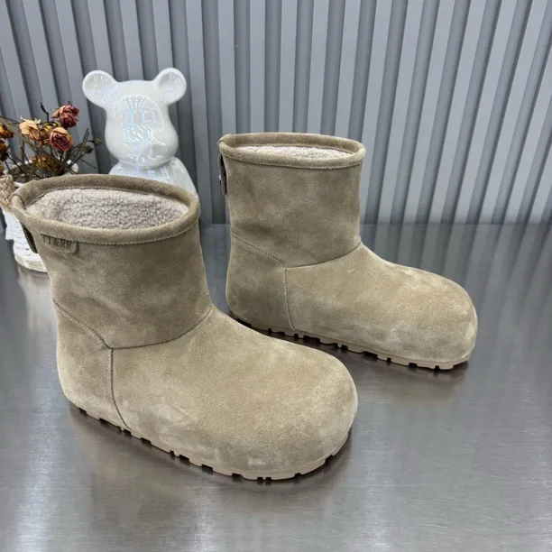 磨砂皮大头丑萌加绒雪地靴平底毛毛靴女勃肯靴保暖棉鞋复古短靴