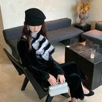 【轻启秋日】RARE ZZ软糯光泽感微弹丝绒打底阔腿长裤套装