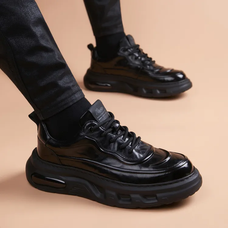 男士耐磨厚底增高老爹鞋超火男款冬季商务低帮休闲皮鞋商品图