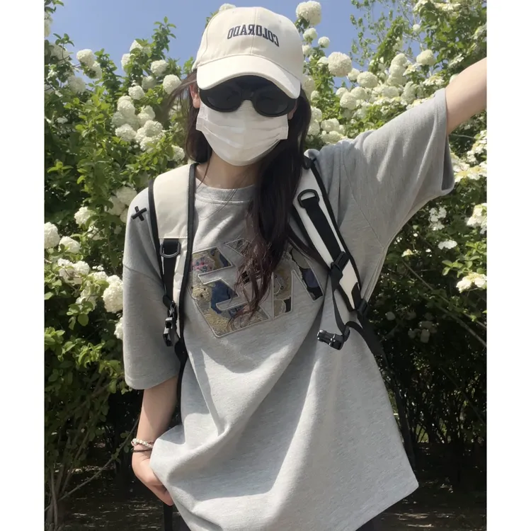 夏季ins短袖t恤男女款美式高街刺绣圆领休闲半袖体恤学生百搭上衣