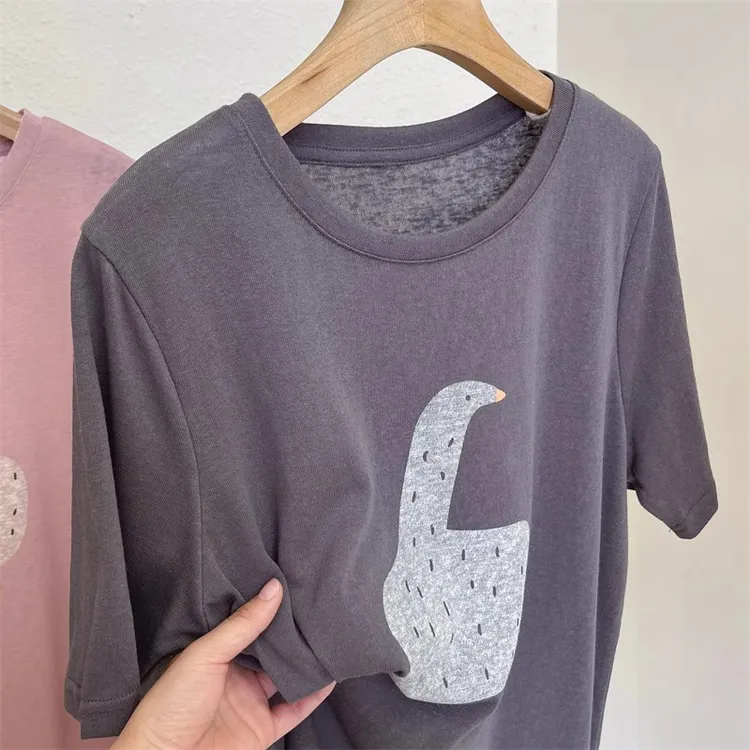 雪花棉大鹅印花短袖T恤女夏宽松休闲百搭设计感减龄上衣打底衫