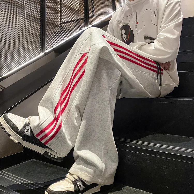 双星白花灰条纹卫裤男士春秋季潮牌美式休闲裤垂感宽松直筒运动裤