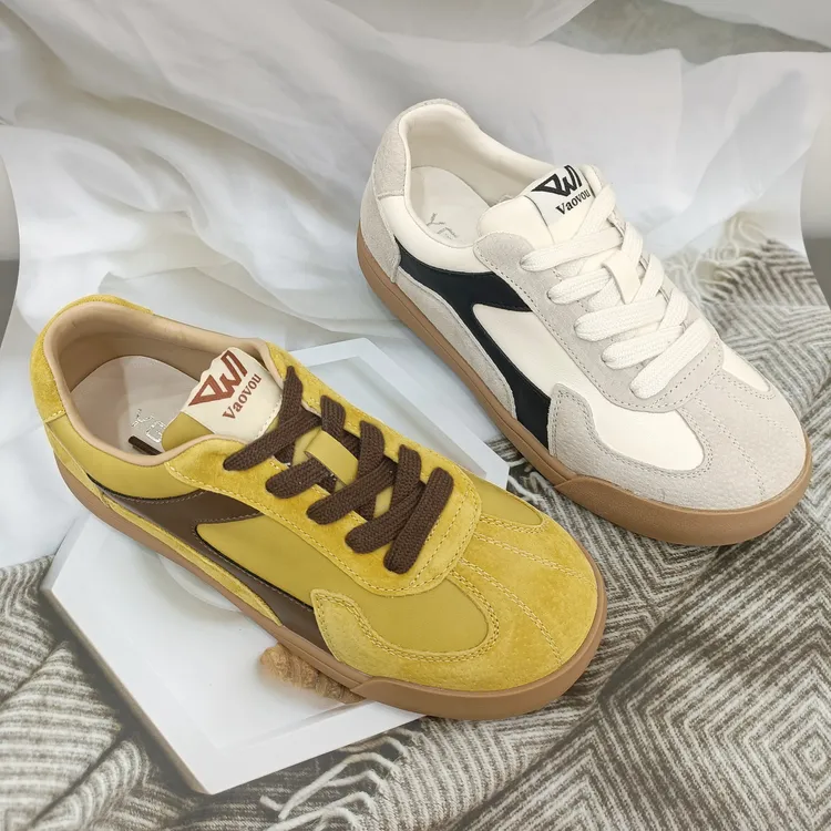 休闲板鞋拼色休闲女鞋低帮厚底系带春季休闲鞋ins韩版板鞋