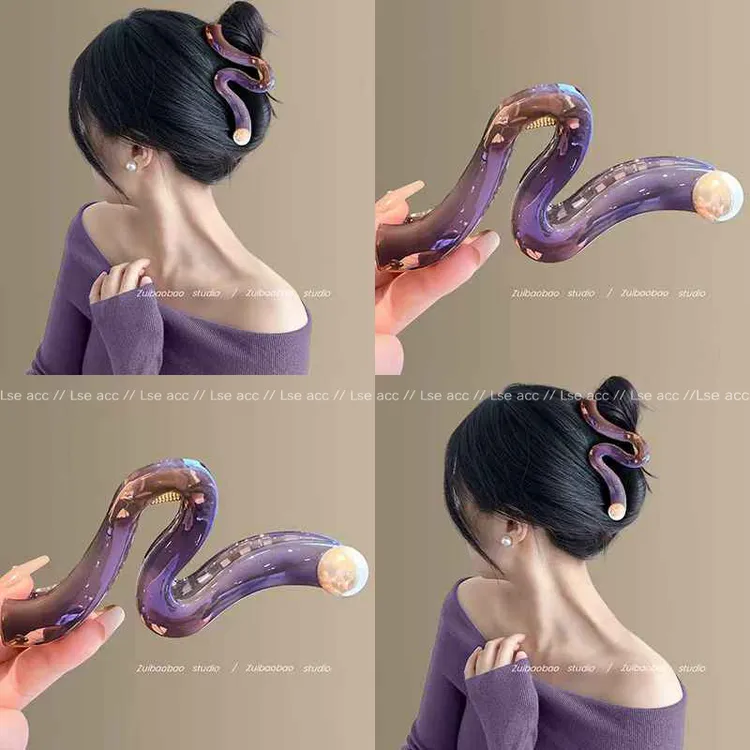 韩国设计师款人鱼姬梦幻波浪珍珠抓夹女大号大量多鲨鱼夹盘发头饰