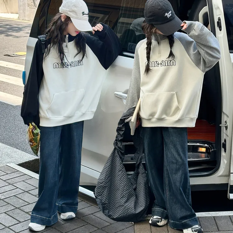 女童秋季韩版休闲套装女大童时髦洋气儿童秋装卫衣牛仔裤两件套潮