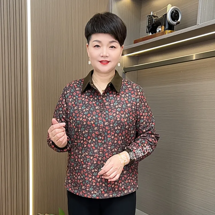 常规款碎花长袖中老年女装洋气百搭印花外套F2512