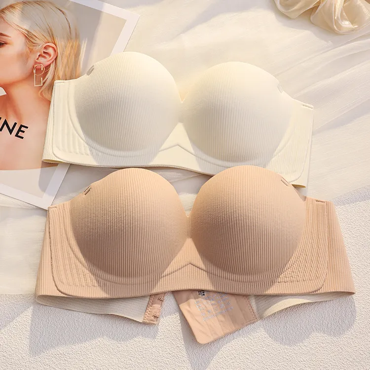 无肩带聚拢防滑内衣女薄款小胸聚拢防下垂无钢圈半杯美背文胸罩