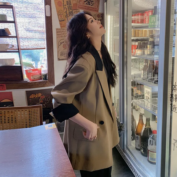 西装外套女春季2025新款休闲宽松韩版小众拼色气质高级感西服上衣