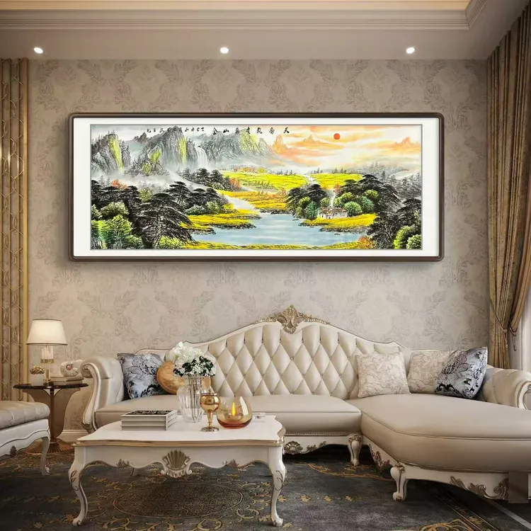 天高气爽万山金手绘国画山水画客厅办公室满地金黄大幅挂画作品
