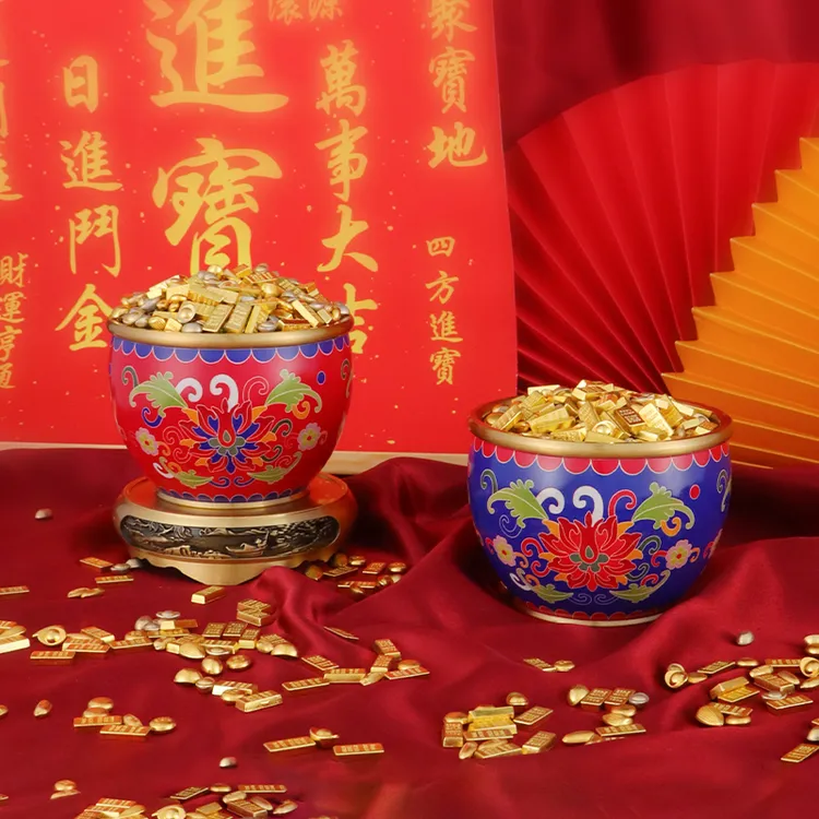 宝相花景泰蓝招财转运缸香炉摆件景泰蓝珐琅蓝珐琅红彩绘铜缸