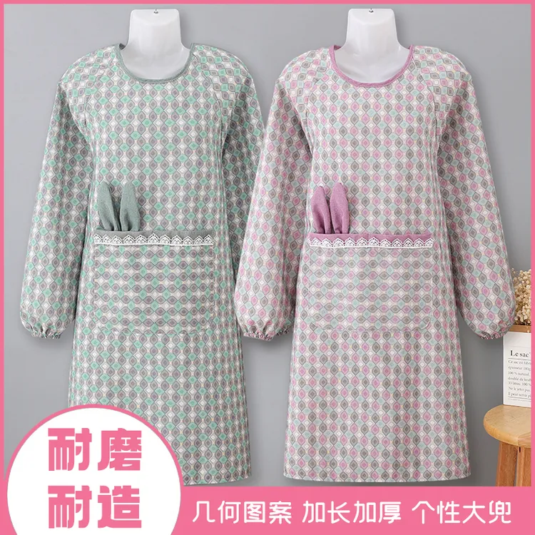 长袖帆布围裙厨房家用耐磨防污时尚做饭围腰罩衣成人工作服新款