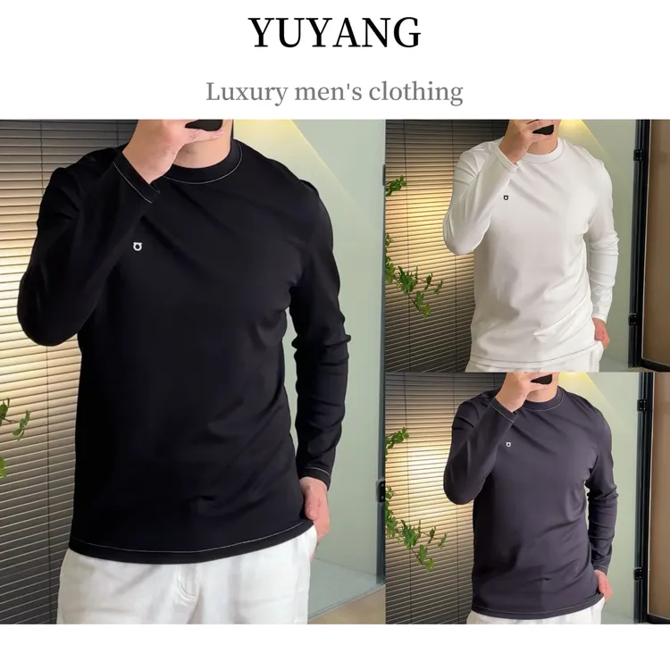 GY5213｜秋冬男士简约圆领小标装饰高质感长袖打底T恤