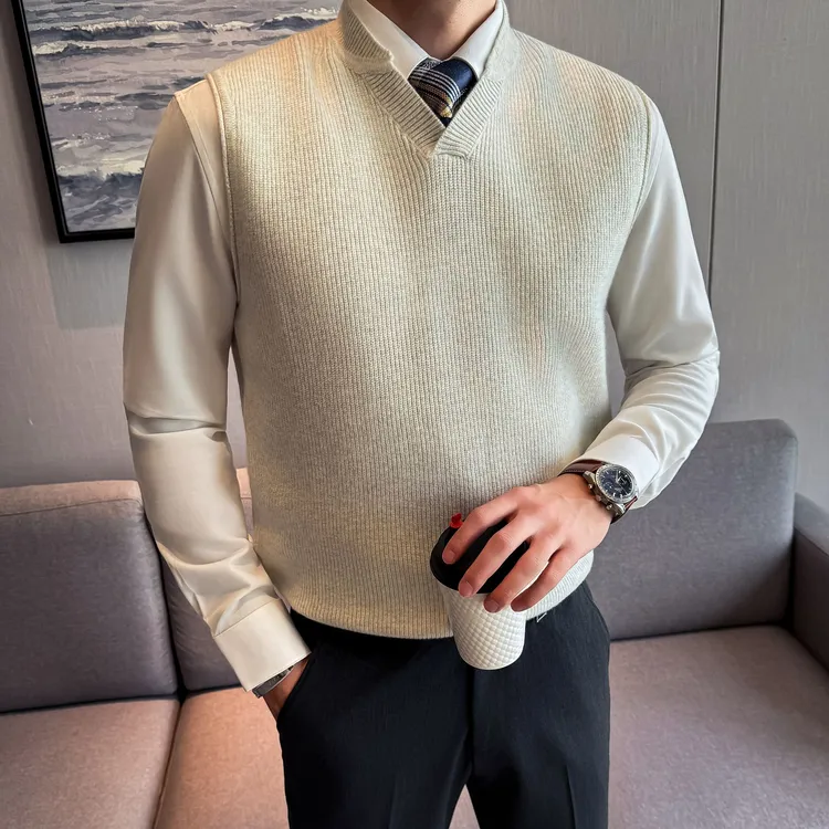 毛衣马甲背心外穿秋冬针织衫韩版修身男士轻奢休闲针织无袖打底衫