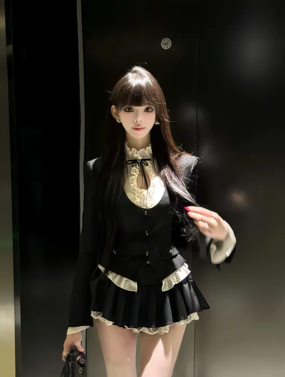 miu系千金 法式长袖短裙千金清冷感贵系衬衫上衣显瘦性感时尚套装