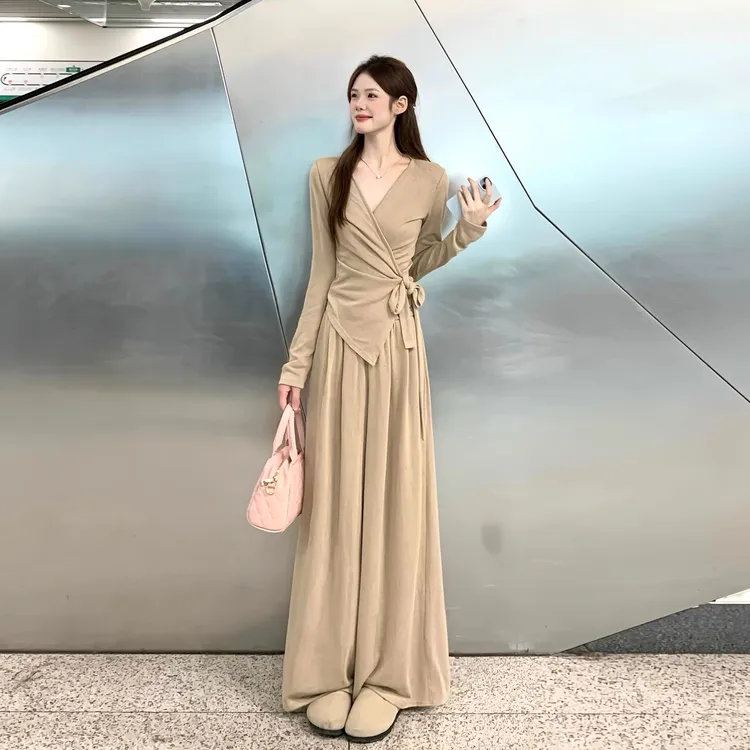 慵懒感韩版简约时尚套装时尚长袖轻熟法式显瘦轻奢小众不规则套装