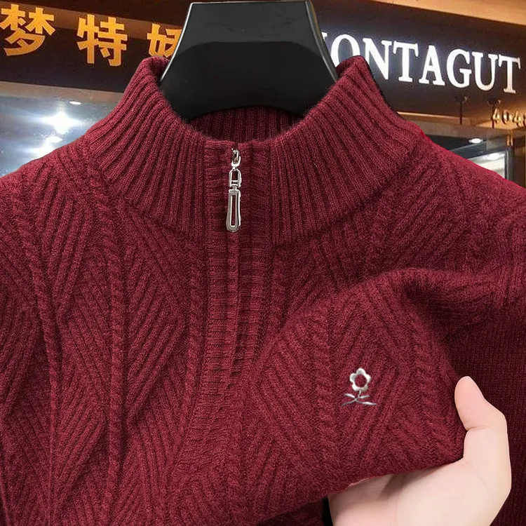 法国大牌专柜撤柜高奢纯羊毛衫男士秋冬加厚半高拉链领针织衫毛衣