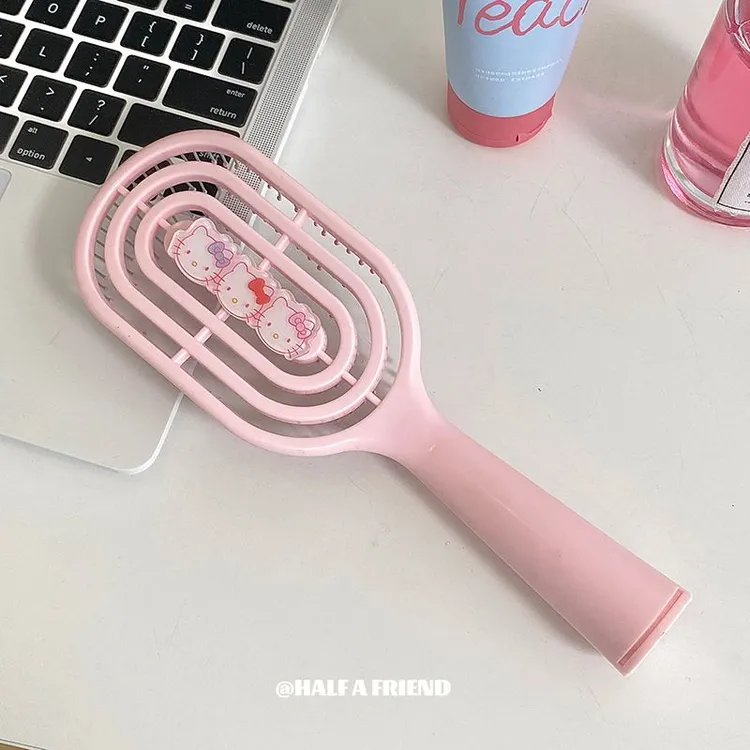 新款kt猫镂空diy排骨梳定型梳蓬松气囊梳子干湿两用学生按摩梳