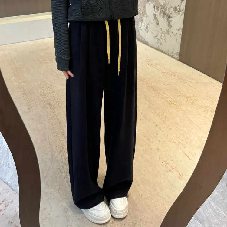 宿慕SUMU韩版撞色腰加绒弯刀裤女10-17冬季新款时尚休闲长裤5360