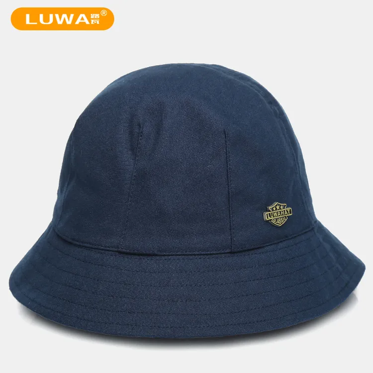 路瓦纯棉秋季渔夫帽女日系小帽檐休闲盆帽大头围分码遮阳防晒男士