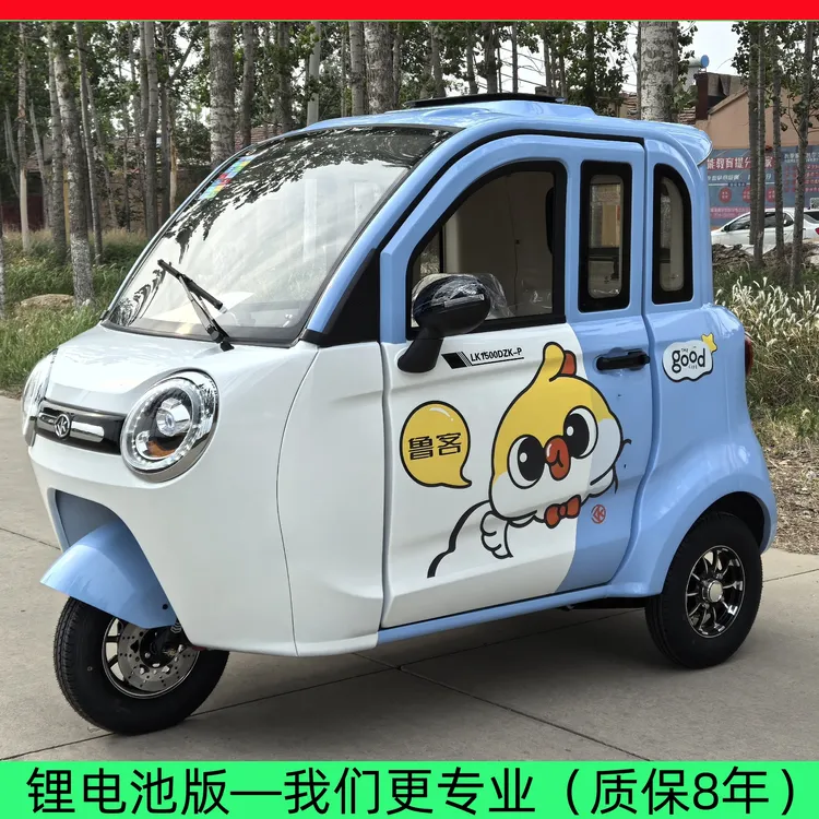 迷你款两门三座全封闭电动三轮车女士上班老人接送孩子代步车锂电