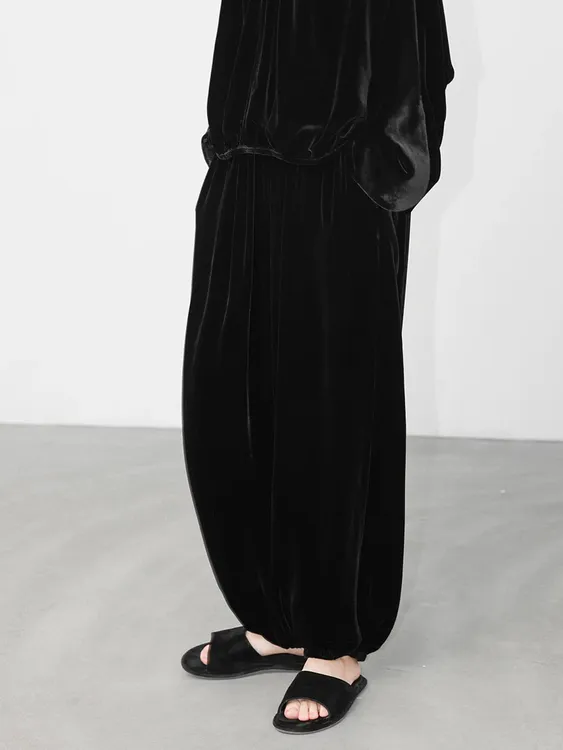 桑蚕丝真丝乔绒  高腰修饰身材花苞裤 灯笼裤全松紧腰6001