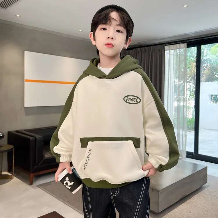 男童加绒卫衣圆领秋冬款潮牌中大童儿童冬季上衣男孩加厚冬装童装