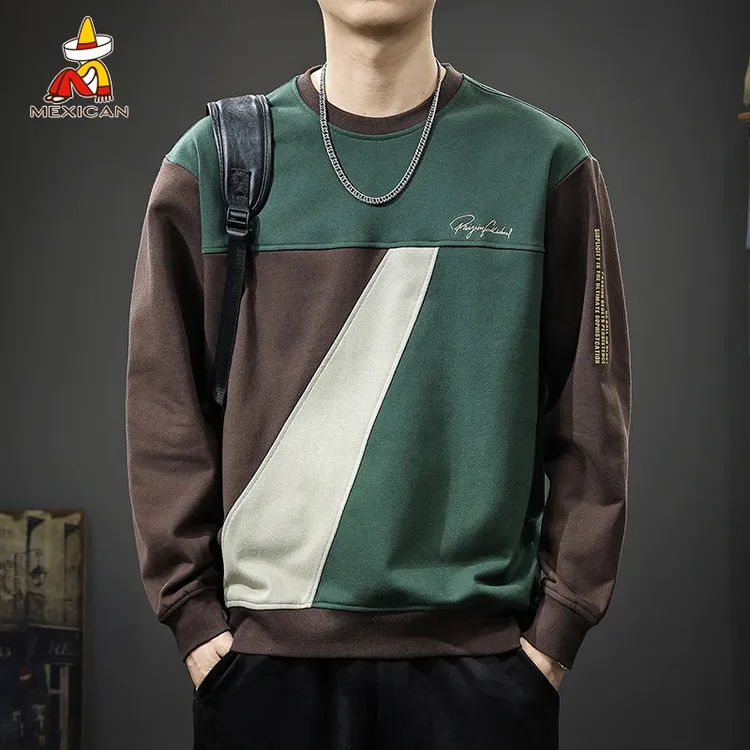 Mexican/稻草人秋季撞色圆领卫衣男款美式重磅宽松休闲长袖上衣潮