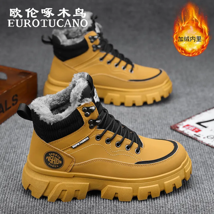 欧伦啄木鸟EUROTUCANO男鞋冬季加绒加厚棉靴子男款保暖休闲马丁靴