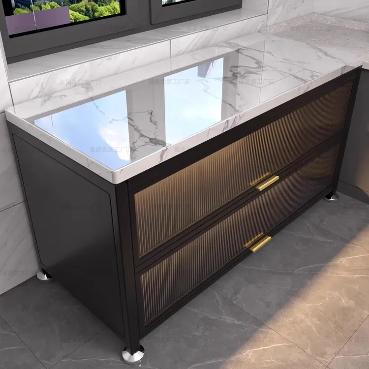 岩板厨房置物架落地多层操作台靠墙一体橱柜多功能餐边柜收纳柜子