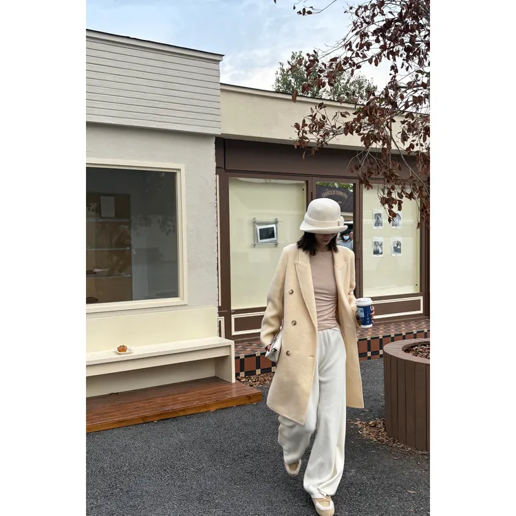 CHENSMCHEN绵羊毛双面呢大衣女秋冬气质双排扣毛呢外套CSD10703LC