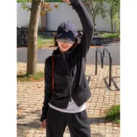 LANGQING 深灰色秋装修身拉链连帽外套160187#