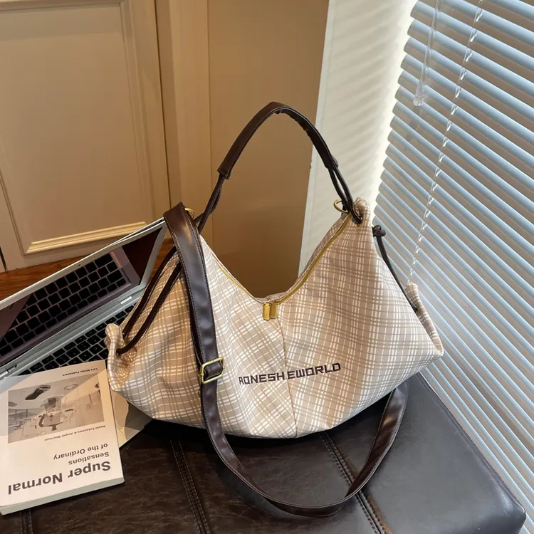 -ZSYGBB-韩版小众设计时尚格纹大容量包包洋气百搭单肩腋下托特包