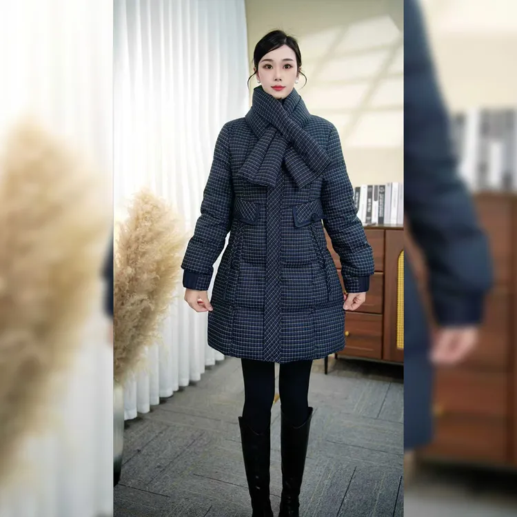 【美依女装】WT216冬季新款羽绒服时尚保暖白鸭绒围巾大口袋羽绒服