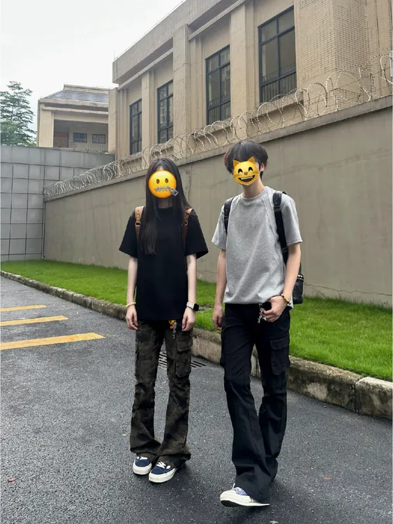 美式高街cleanfit复古多口袋迷彩微喇工装牛仔裤男女情侣同款裤子