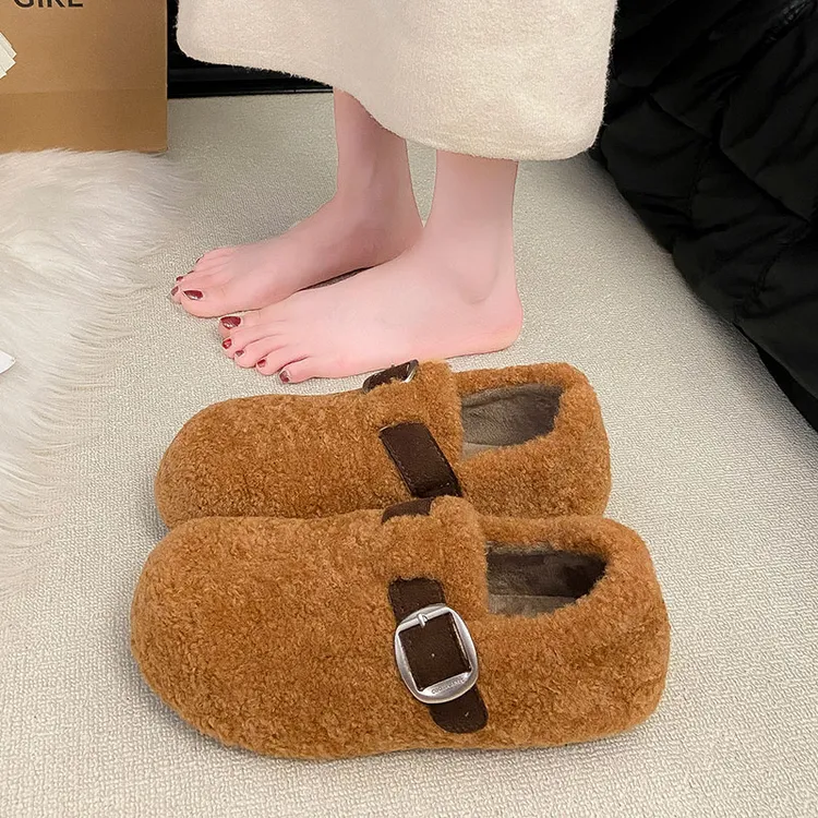 超火一脚蹬毛毛鞋子女冬季加绒保暖外穿2025新款爆款孕妇豆豆棉鞋