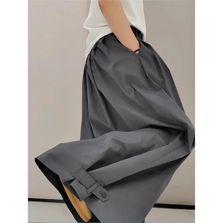 2025年春夏季慵懒风褶皱速干深灰色休闲阔腿裤裤脚可调节痞帅裤子