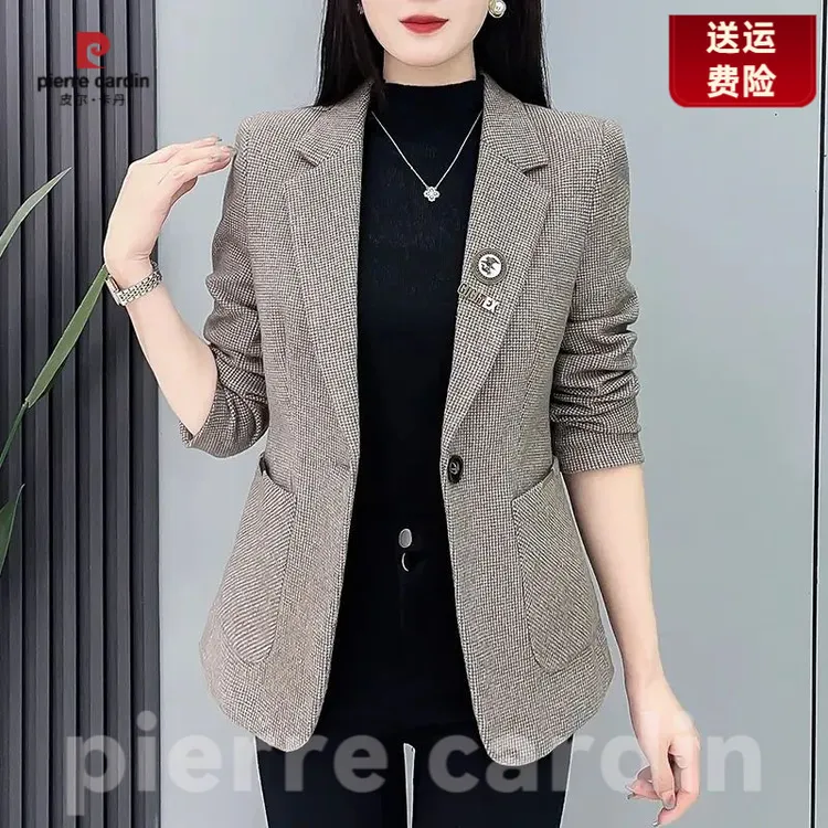 皮尔卡丹小香风一粒扣2025秋季新款韩版时尚格子气质女士西装外套