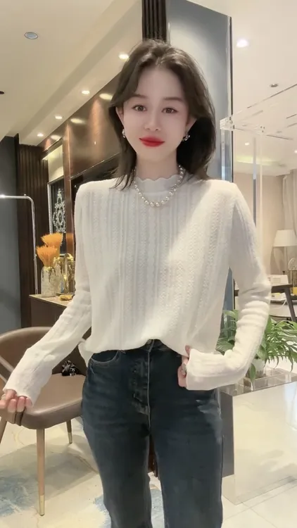 勾花蕾丝打底针织衫2025新款女装时尚内搭修身上衣女